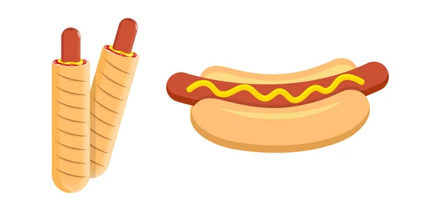 Hot Dog Set French Hot Dog Illustration — стоковый вектор