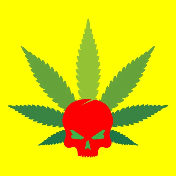 Green Marijuana Leave Medical Herbs Red Skull — Archivo Imágenes Vectoriales