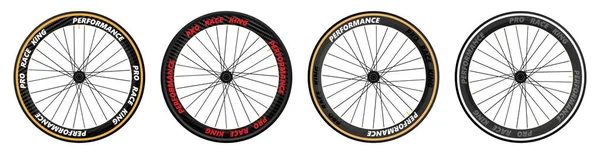 Set Bicycle Wheel Symbol Bike Rubber Race Bike Tyre Valve — Vetor de Stock