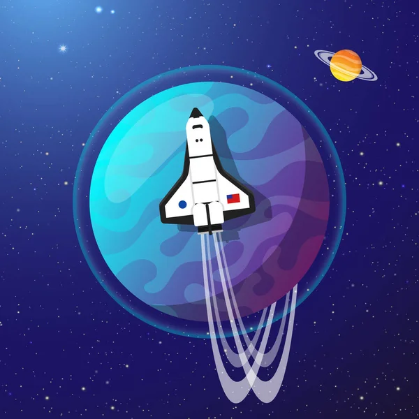 Rocket Está Volando Alrededor Del Planeta — Vector de stock