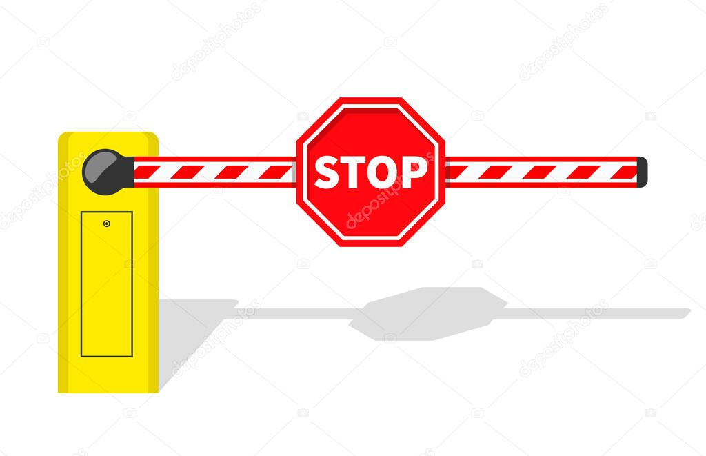 Closed parking car barrier gate set with stop sign