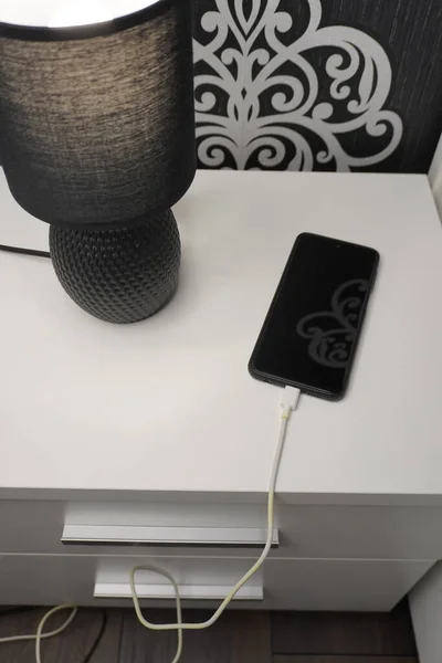 Connect Mobile Phone Charger Side Bed — Zdjęcie stockowe