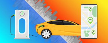 Electric car charging Charging station on mobile app map EV station,location of the charging stations