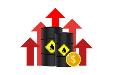 Oil price rising concept Gasoline yellow fuel pump nozzle isolated with drop oil on red growth bar chart background, vector illustration