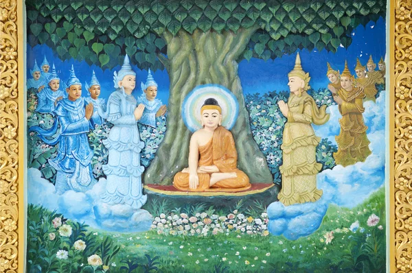 Mural budista em shwedagon paya yangon myanmar — Fotografia de Stock