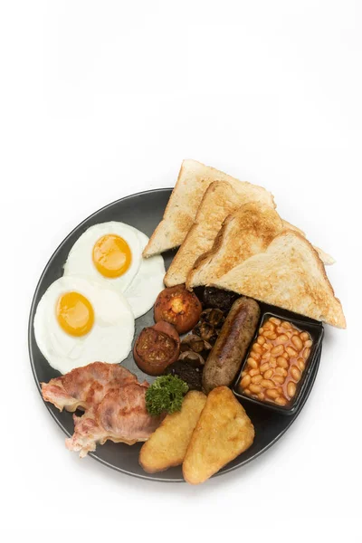 Traditional English Full Breakfast Food Plate White Background — Stock Photo, Image
