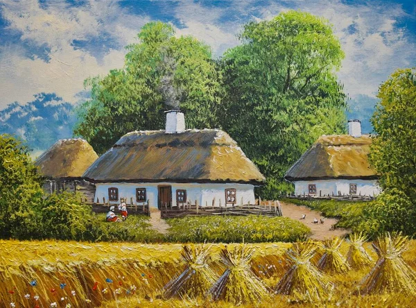 Peintures Huile Paysage Rural Vieux Village Paysage Dans Village Beaux — Photo