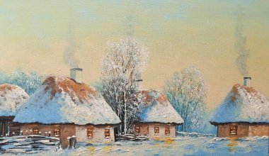 Petrol resimleri, eski köy, kırsal kesimdeki ev. Güzel sanatlar.