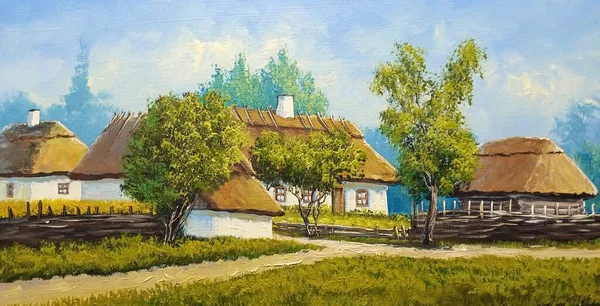Olieverfschilderijen Landschap Oud Dorp Landelijk Huis Het Platteland Schone Kunst — Stockfoto