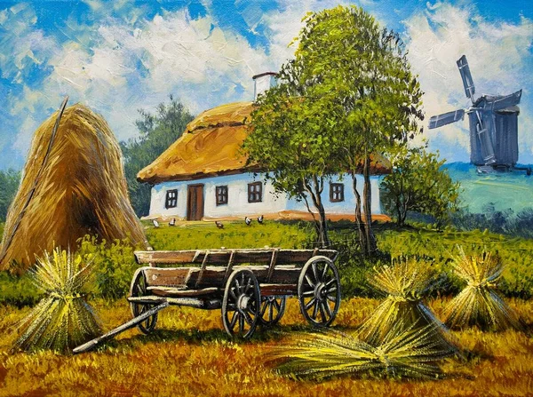 Peintures Huile Paysage Rural Vieille Maison Dans Campagne Beaux Arts — Photo