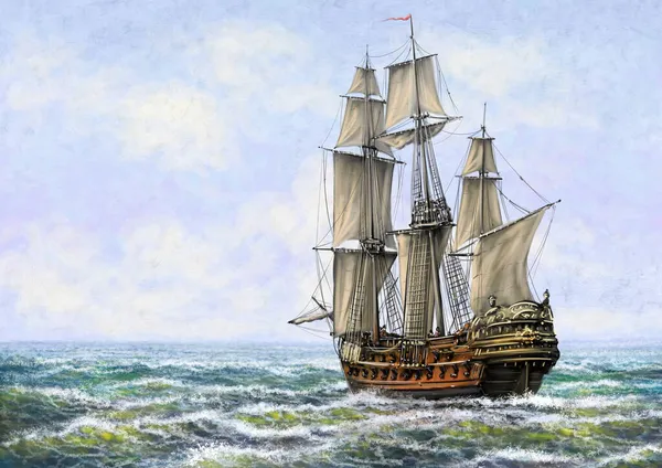 Старый Корабль Море Цифровые Картины Маслом Морской Пейзаж Fine Art — стоковое фото
