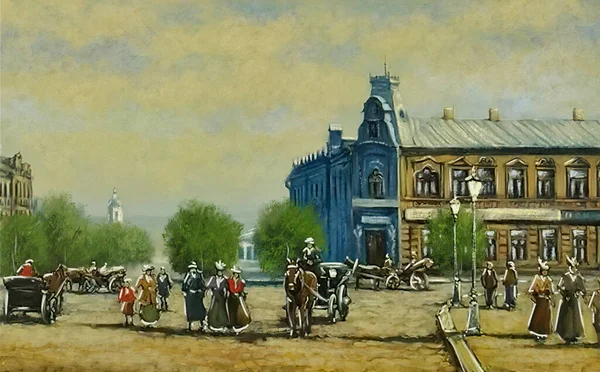Oil Paintings Landscape Old City Street City Fine Art — Stock Photo, Image