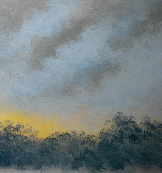 油絵の風景 質感の背景 青い空と雲 — ストック写真