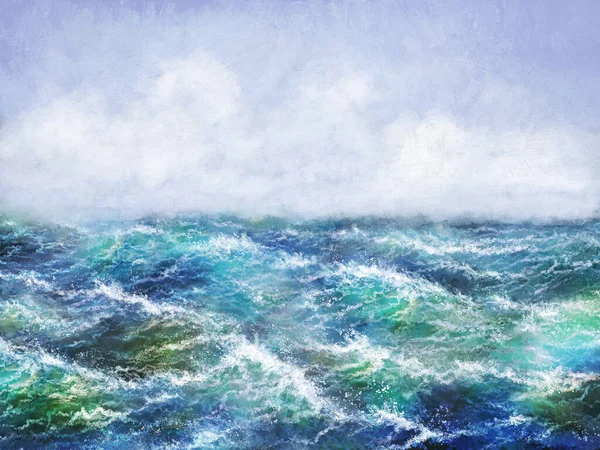 Yağlı Deniz Manzarası Fırtınalı Deniz Dalgaları Güzel Sanatlar — Stok fotoğraf
