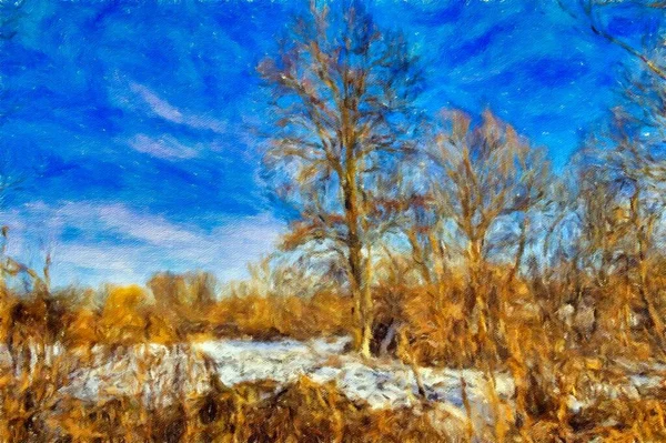 Zimowe Arcydzieło Malarstwo Olejne Zimowy Krajobraz Drzewa Śniegu Drzewo Lesie — Zdjęcie stockowe