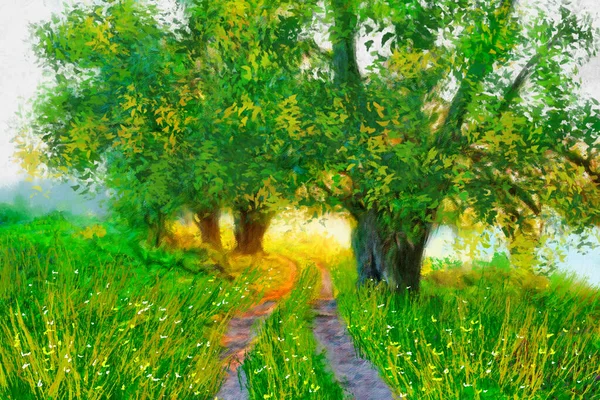 Oil Paintings Landscape Tree Park Grass Forest Fine Art Artwork — Photo