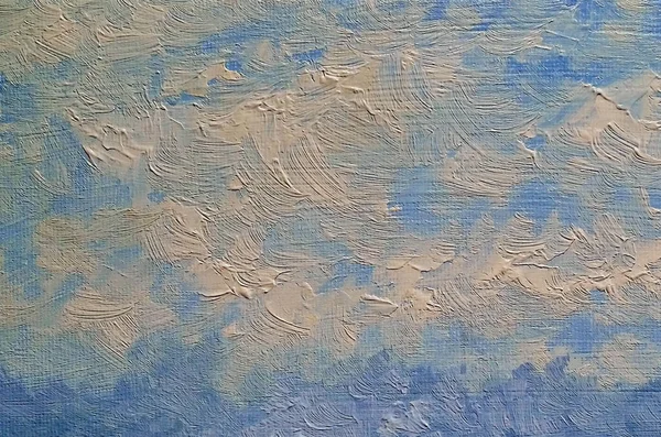 Obraz Olejny Krajobraz Niebo Chmury Niebieska Faktura Niebieskie Tło — Zdjęcie stockowe