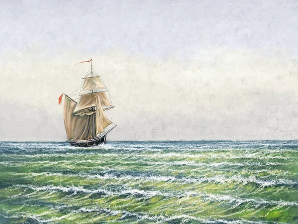 Digitální Olejomalby Mořská Krajina Stará Loď Moři Výtvarné Umění Umělecká — Stock fotografie