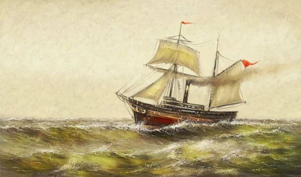 Цифровые Картины Маслом Морской Пейзаж Старый Корабль Море Изобразительное Искусство — стоковое фото