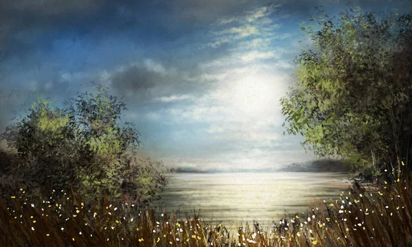 Digital Oil Paintings Landscape Sunrise River — Stock Photo, Image