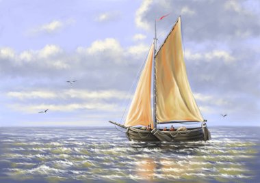 Denizde yelkenli teknesi