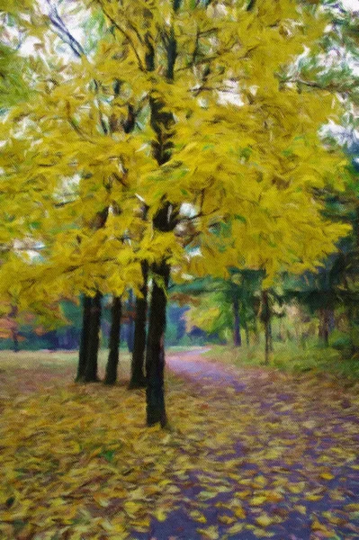 Autumn Landscape Bright Trees Forest Painting — Foto Stock