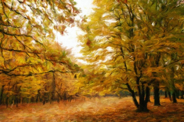 Autumn Landscape Bright Trees Forest Painting — Fotografia de Stock