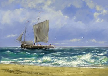 Denizde yelkenli teknesi