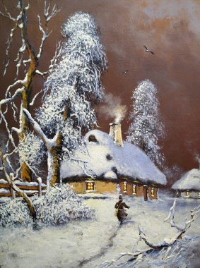 Resim, eski kış Köyü manzara