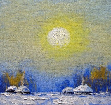 Resim, eski kış Köyü manzara