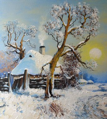 Resim, eski kış Köyü manzara