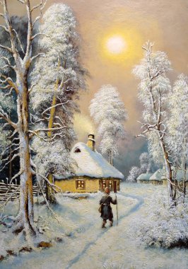 Resim, eski kış Köyü manzara