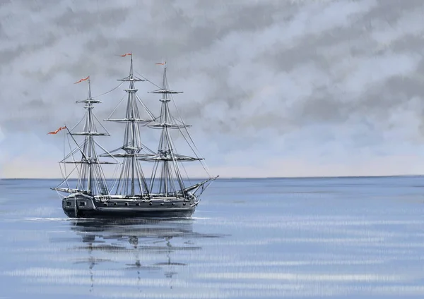 Sea  landscape, painting, ship. Fine art