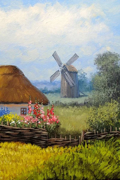 Beautiful Landscape Old Ukrainian Village Pastoral Fields Huts — Zdjęcie stockowe