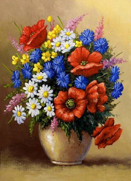 Beautiful Red Poppy Flowers Vase Floral Background — Fotografia de Stock