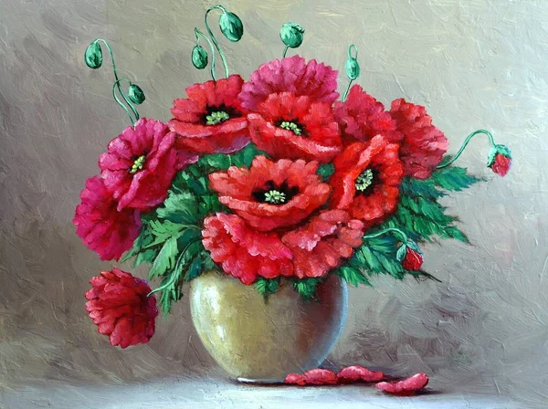 beautiful red poppy flowers in a vase, floral background