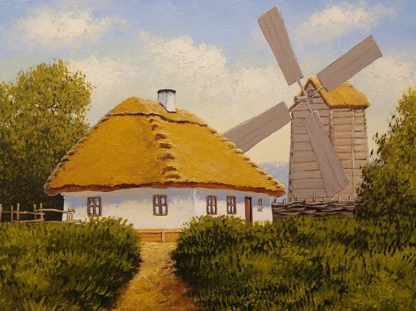 Beautiful Landscape Old Ukrainian Village Pastoral Fields Huts — Zdjęcie stockowe