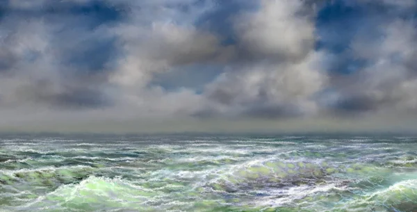 Stormy Sea Waves Oil Painting — Stock fotografie