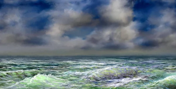 Stormy Sea Waves Oil Painting — Stock Photo, Image