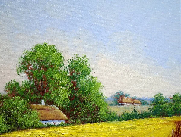 Beautiful Landscape Old Ukrainian Village Pastoral Fields Huts — Φωτογραφία Αρχείου