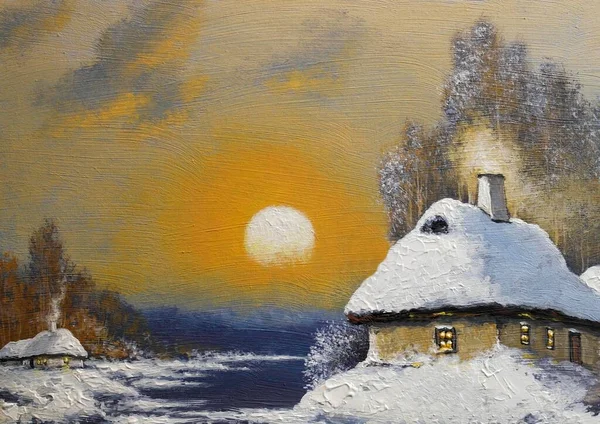 Resim, eski kış Köyü manzara