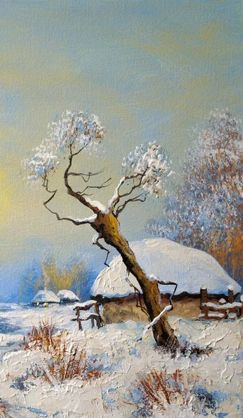 Resim, eski kış Köyü manzara
