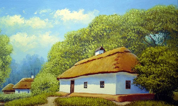 Beautiful Landscape Old Ukrainian Village Pastoral Fields Huts — Zdjęcie stockowe