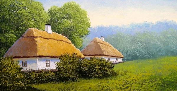 Beautiful Landscape Old Ukrainian Village Pastoral Fields Huts — 스톡 사진