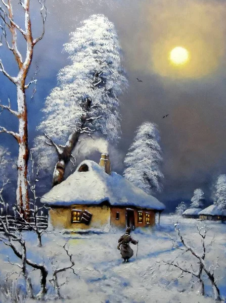 Resim, eski kış Köyü manzara