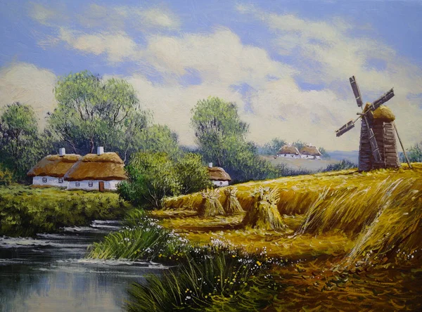 Beautiful Landscape Old Ukrainian Village Pastoral Fields Huts — Zdjęcie stockowe