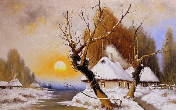 Resim, eski kış Köyü manzara