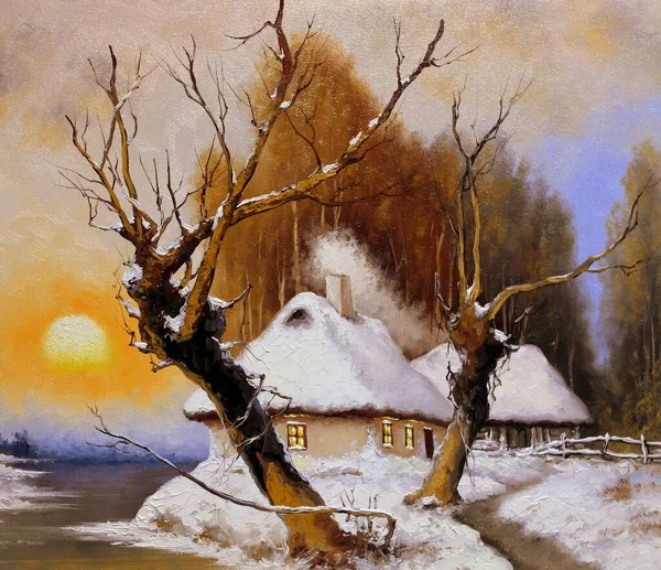 Resim, eski kış Köyü manzara