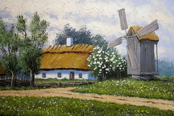 Schöne Landschaft Des Alten Ukrainischen Dorfes Mit Weideflächen Und Hütte — Stockfoto
