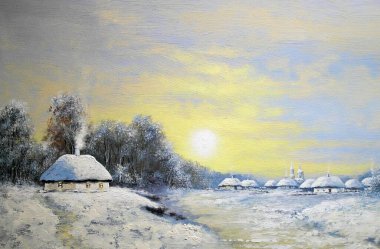 Resim, eski kış Köyü manzara